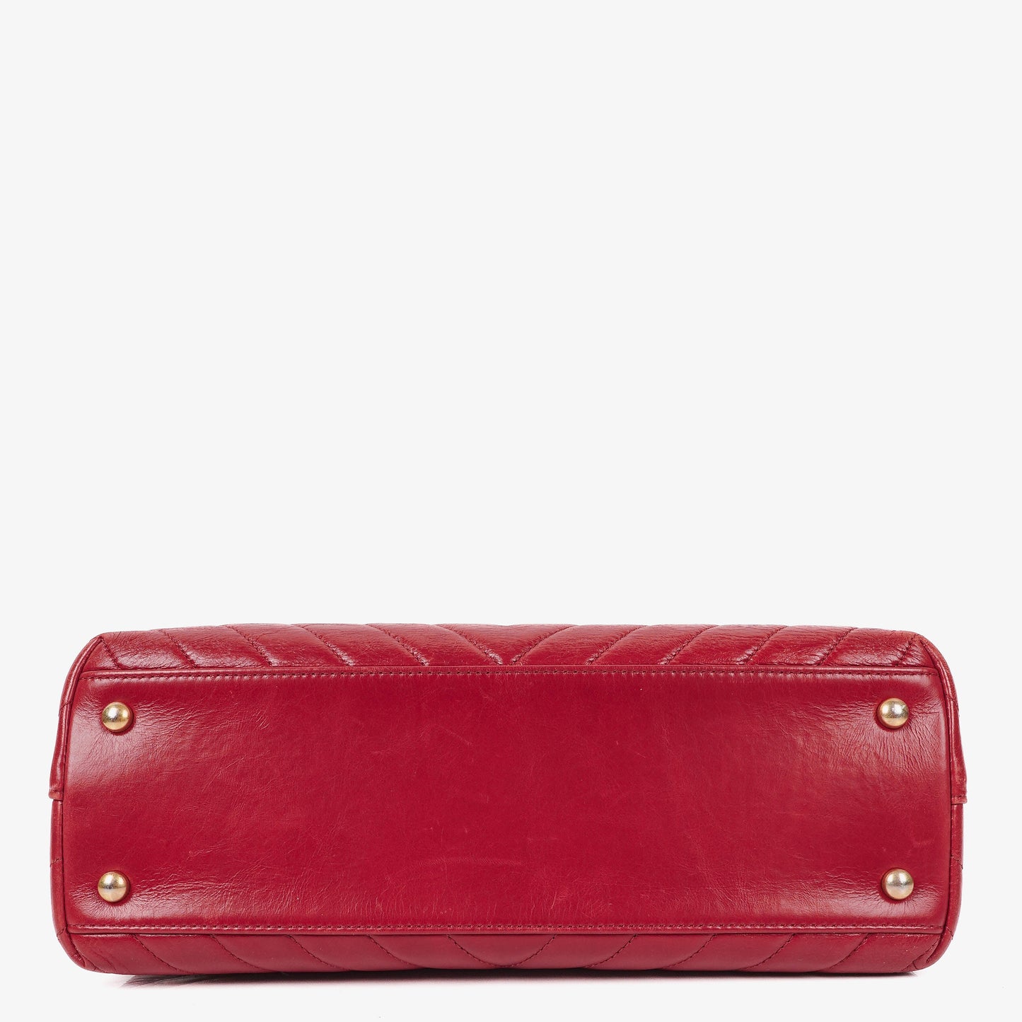 Chanel Large Red Chevron Quilted Calfskin Coco Handle Flap