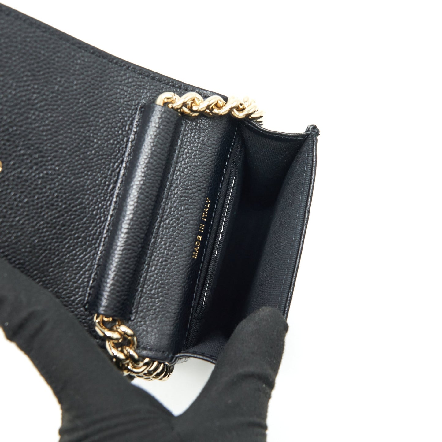 Chanel vertical boy flap phone case with chain caviar black with L