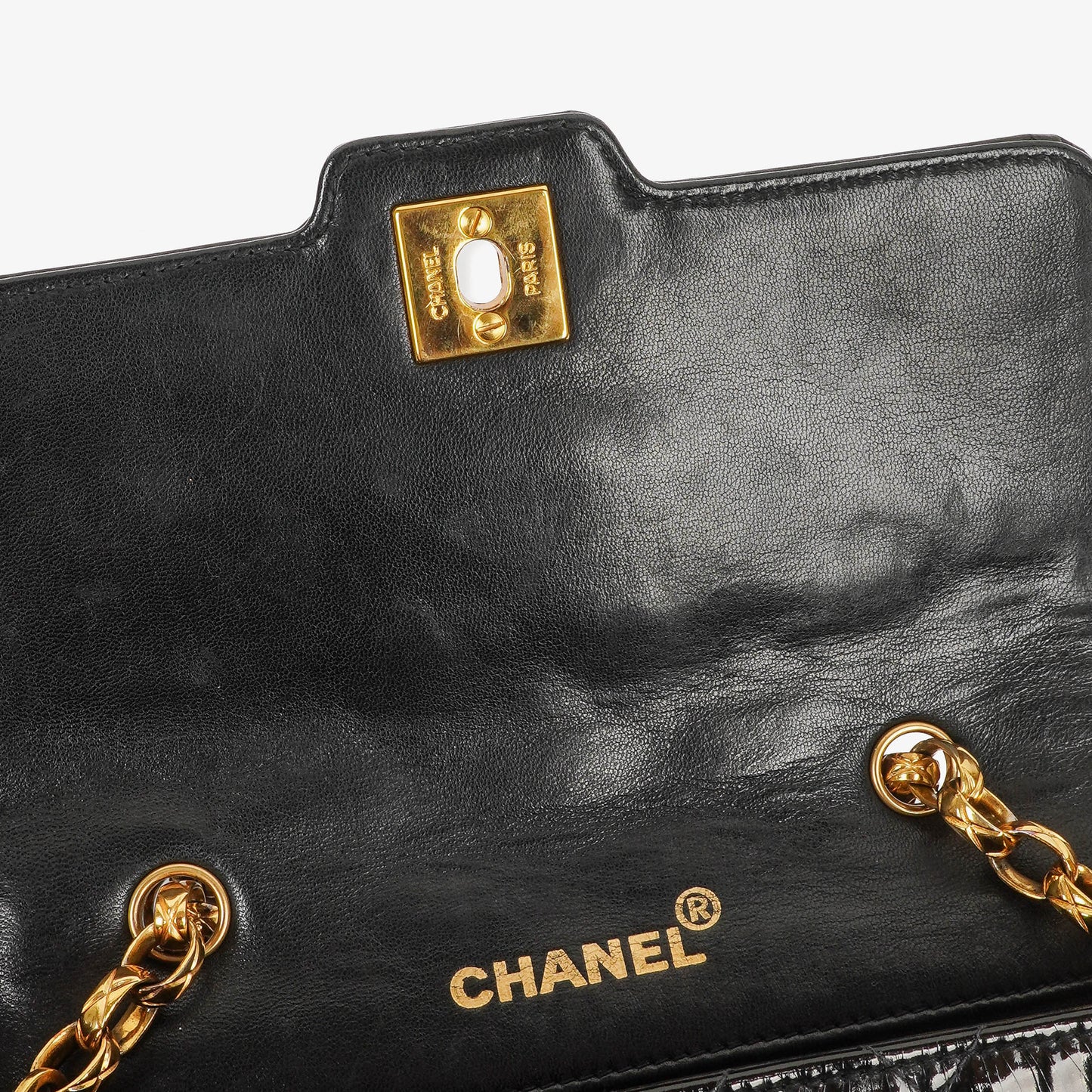 Chanel Mini Full Flap Black Quilted Patent Leather  Bag