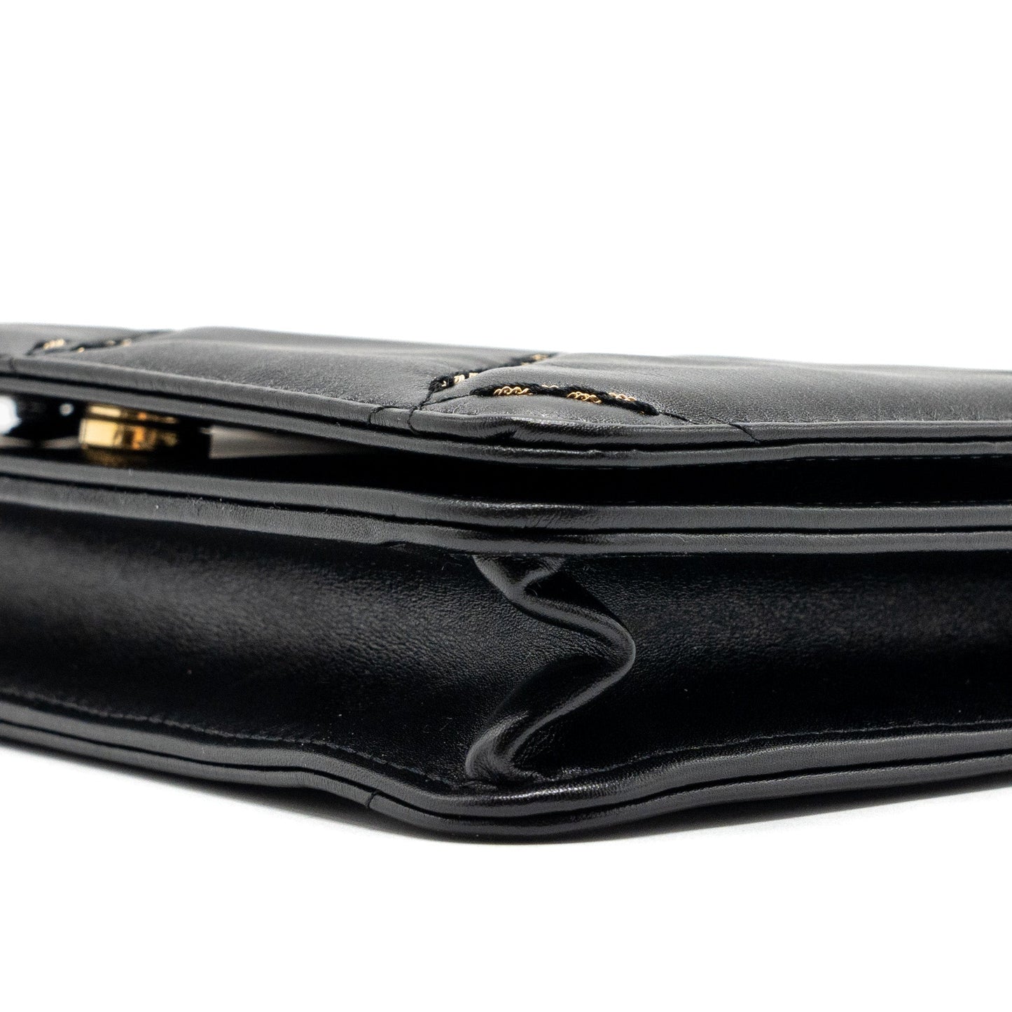 Chanel Quilted Wallet on Chain Shiny Calfskin Black  (Microchip)