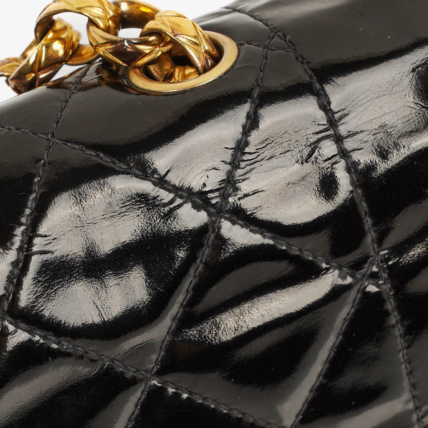 Chanel Mini Full Flap Black Quilted Patent Leather  Bag