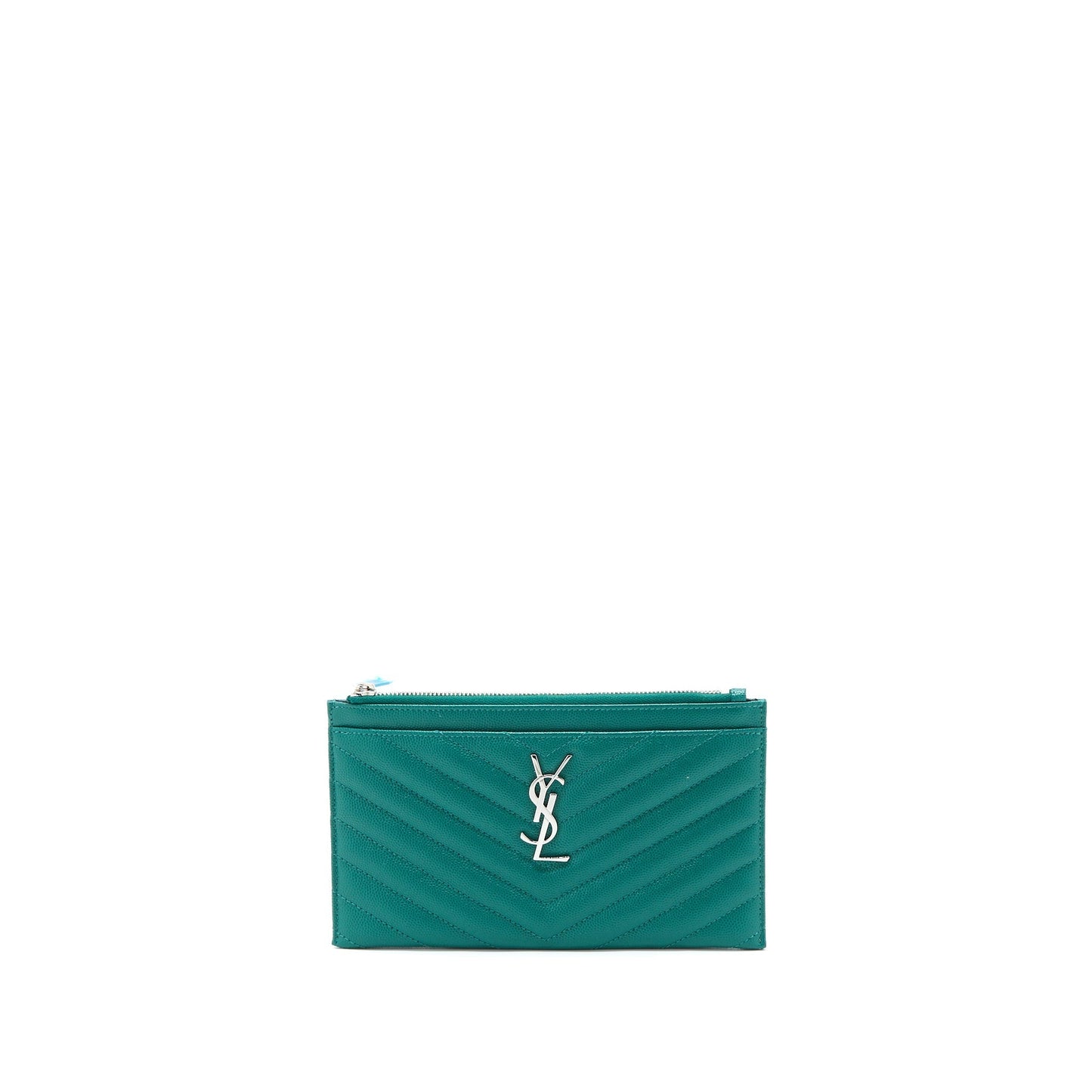 Saint Laurent Cassandra Matelasse Zipped Pouch Grained Calfskin Green