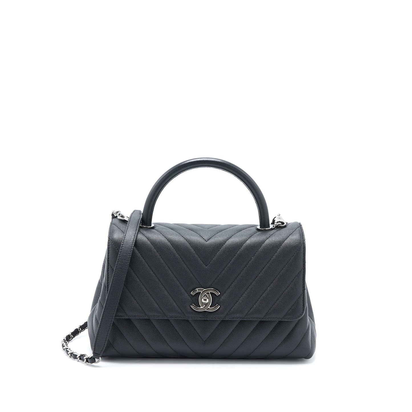 Chanel Medium Coco Handle Chevron Caviar Black