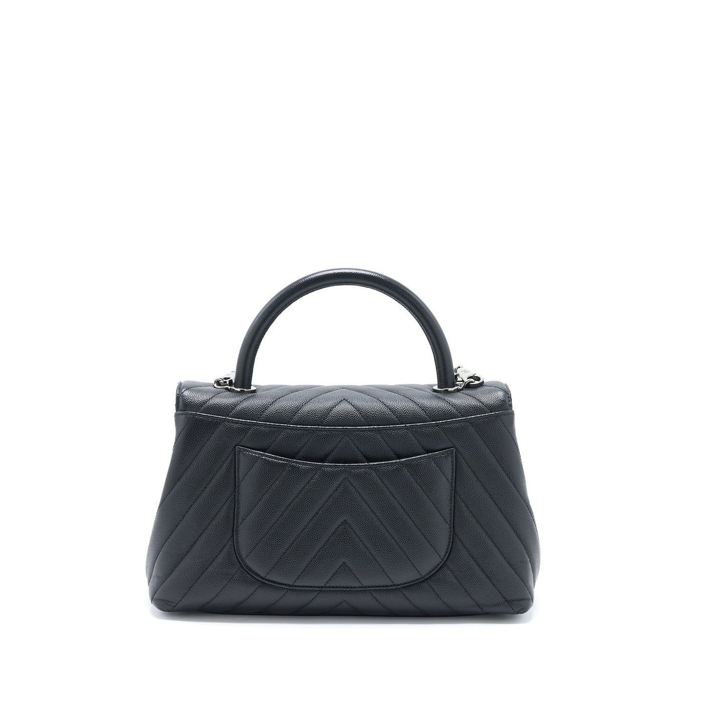 Chanel Medium Coco Handle Chevron Caviar Black