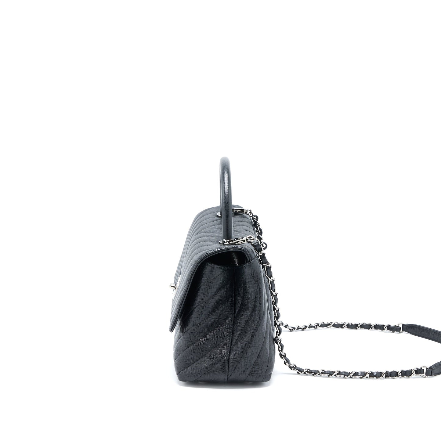 Chanel Medium Coco Handle Chevron Caviar Black