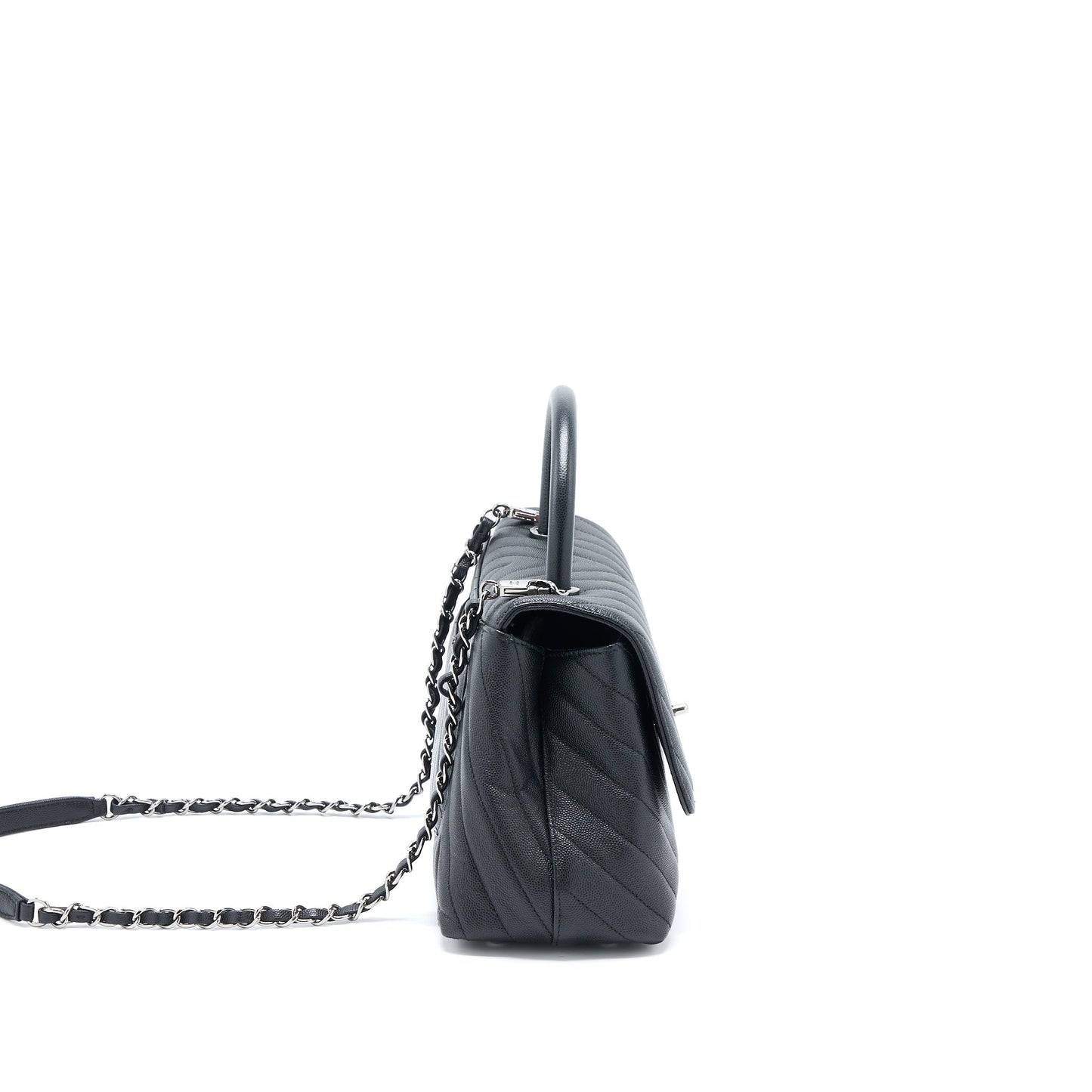 Chanel Medium Coco Handle Chevron Caviar Black