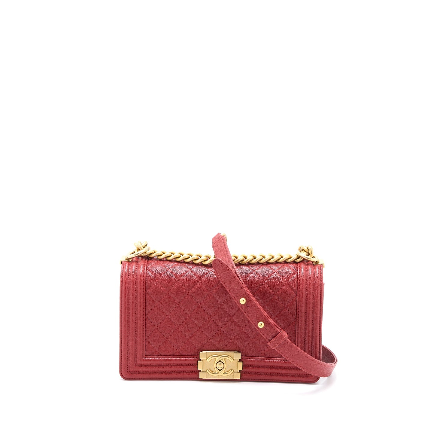 Chanel Medium Boy Bag Grained Calfskin Red Brushed