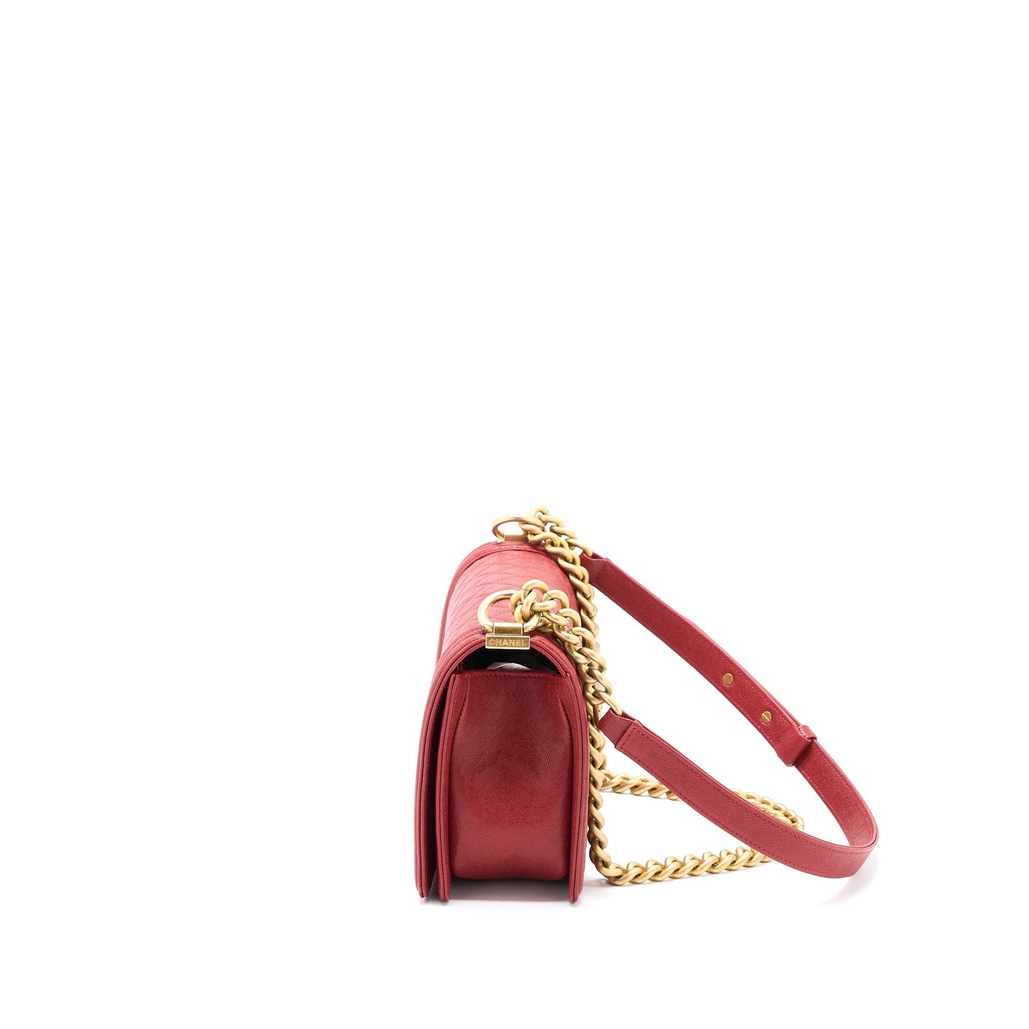 Chanel Medium Boy Bag Grained Calfskin Red Brushed