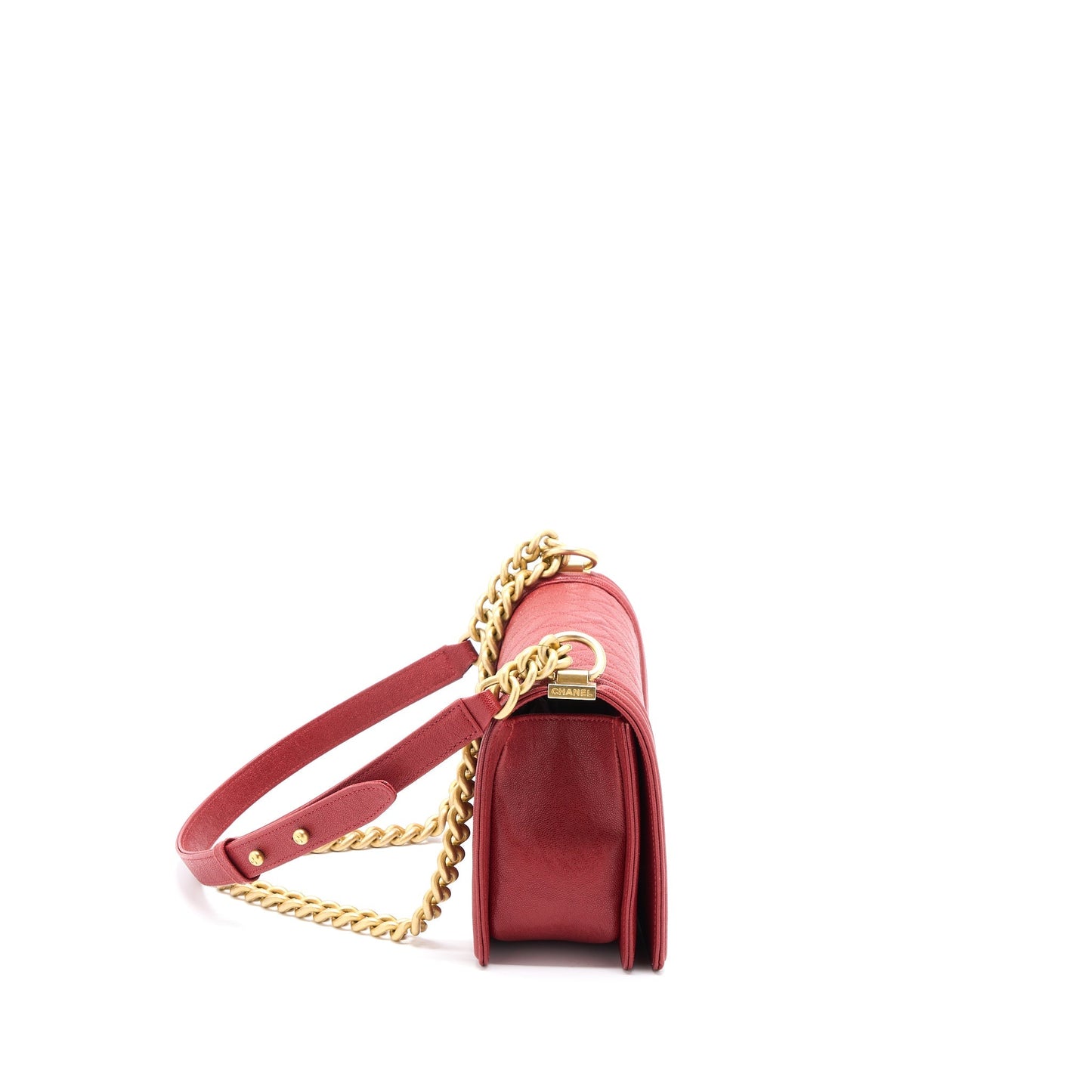 Chanel Medium Boy Bag Grained Calfskin Red Brushed