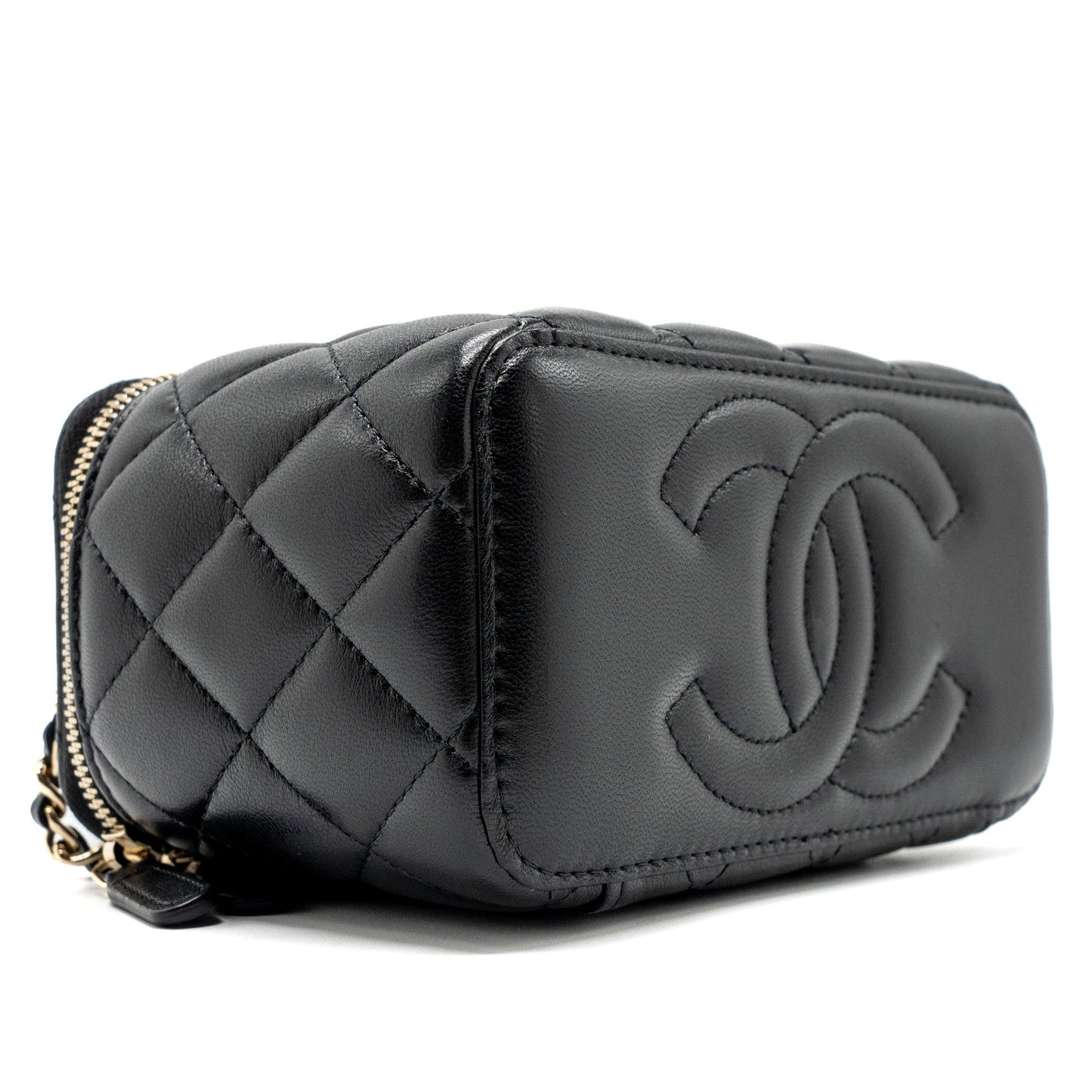 Chanel Top Handle Long Vanity Case Lambskin Black L (Microchip)