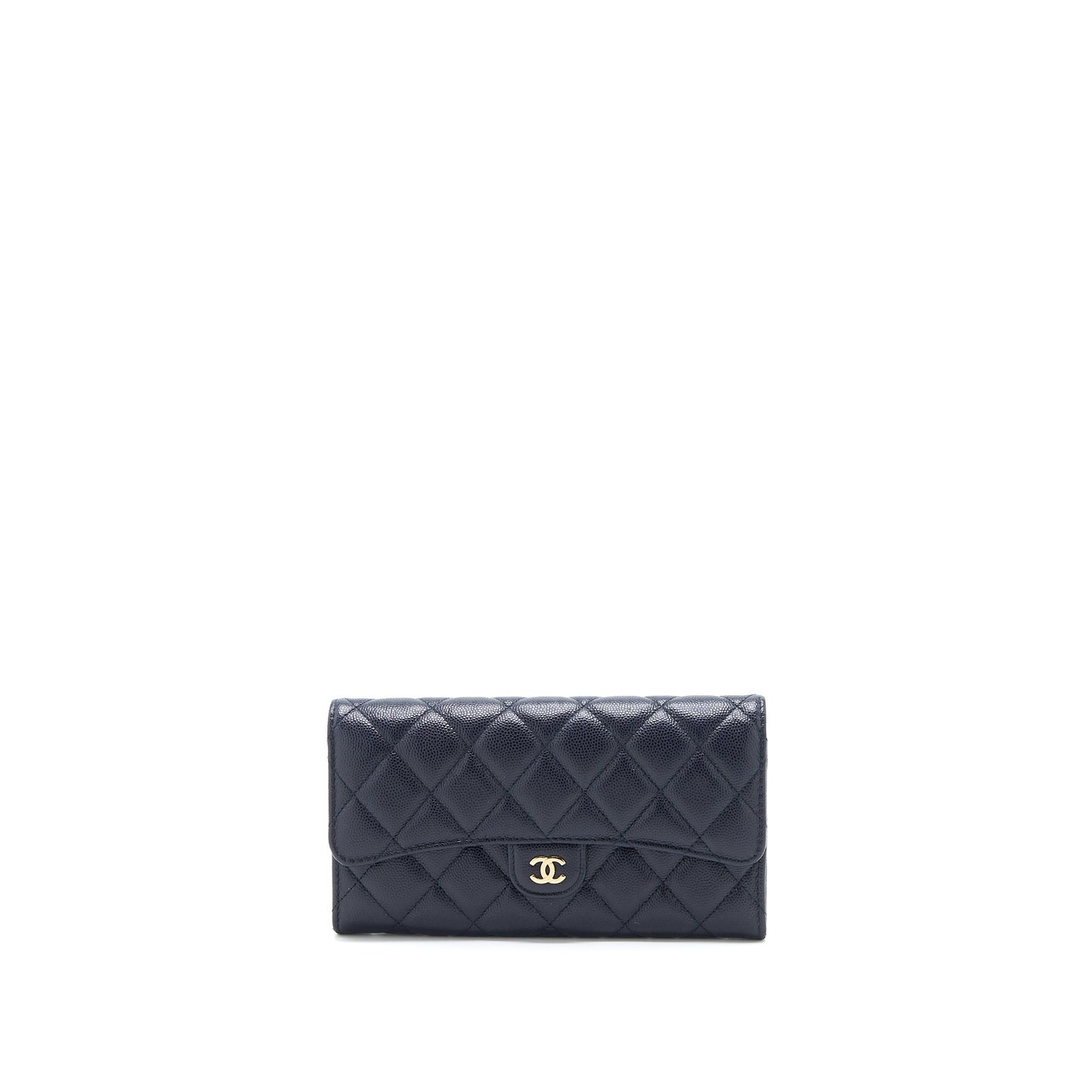 Chanel Classic Flap Long Wallet Caviar Dark Blue L