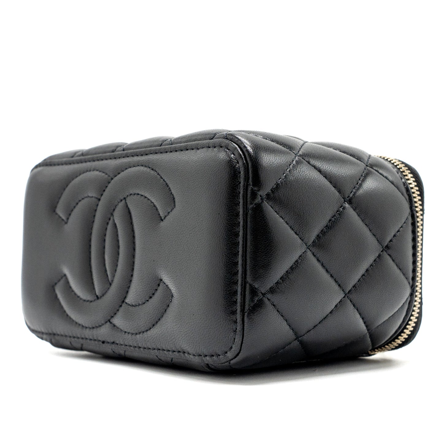 Chanel Top Handle Long Vanity Case Lambskin Black L (Microchip)