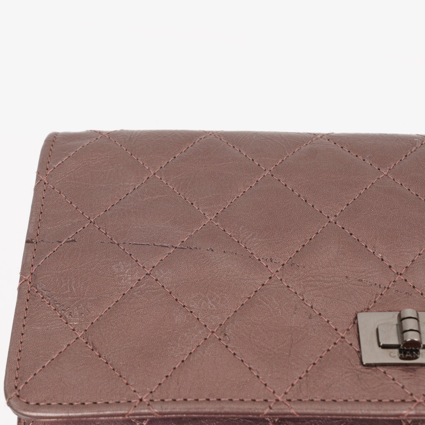 Chanel 2.55 Reissue Wallet on Chain WOC in Purple Quilted Aged Metallic Calfskin
