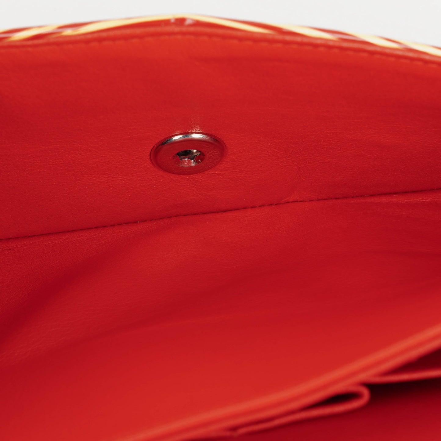 Chanel Timeless Classic Double Flap Bag In Red And Yellow Striped Patent Leather And Silver Finishes