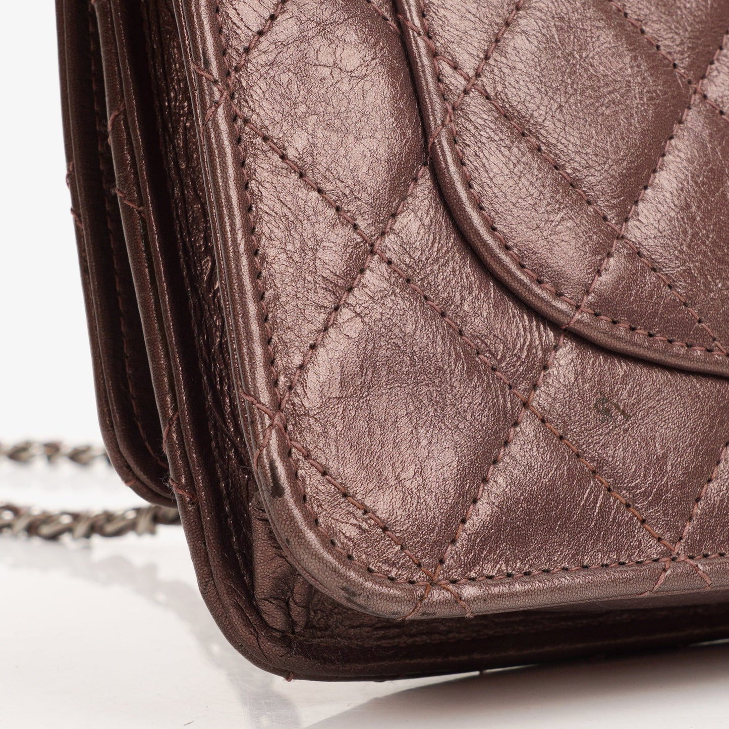 Chanel 2.55 Reissue Wallet on Chain WOC in Purple Quilted Aged Metallic Calfskin