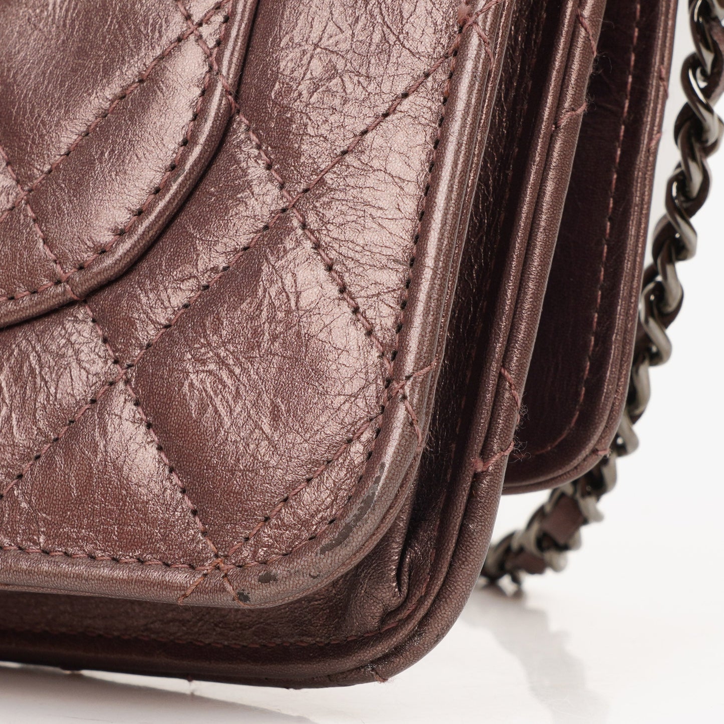 Chanel 2.55 Reissue Wallet on Chain WOC in Purple Quilted Aged Metallic Calfskin