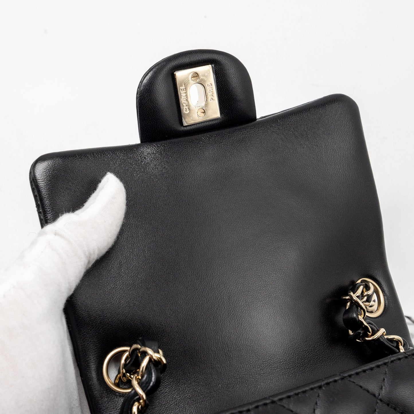 Chanel mini square flap bag lambskin black L (microchip)