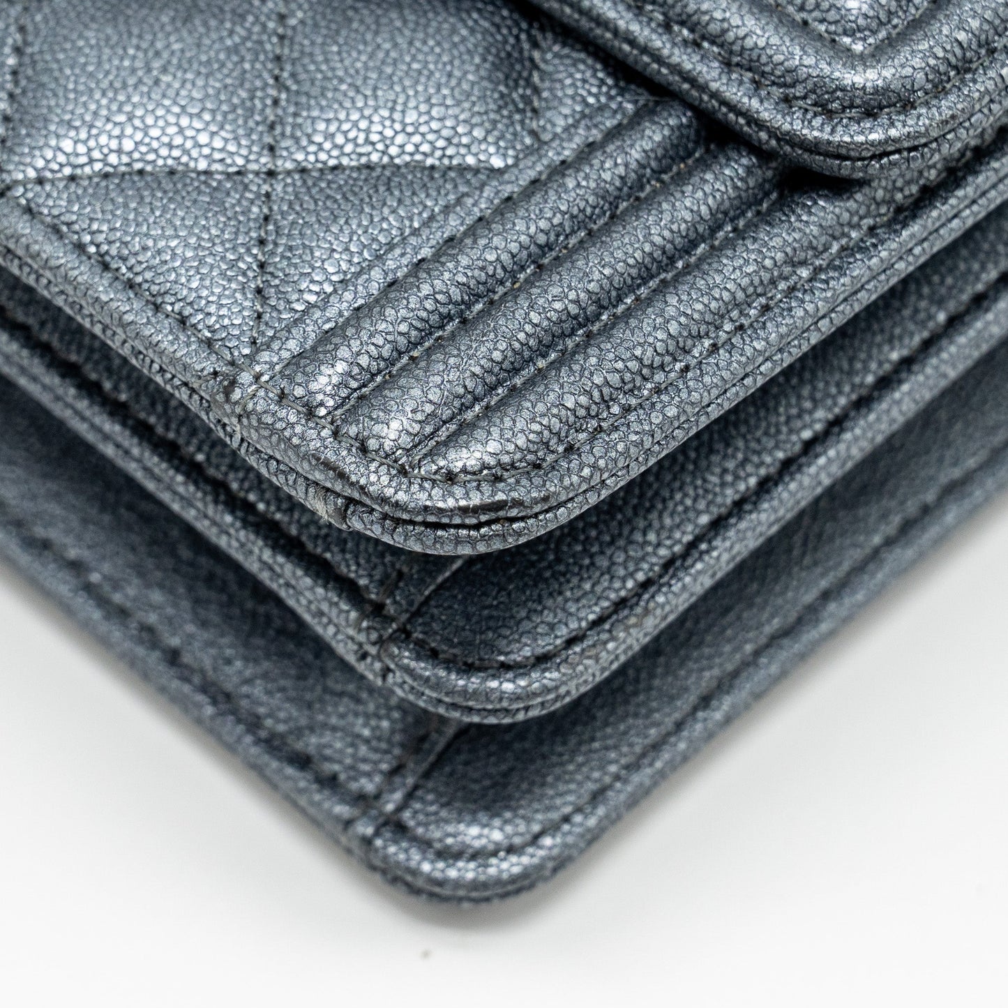 Chanel North South Boy Bag caviar metallic grey