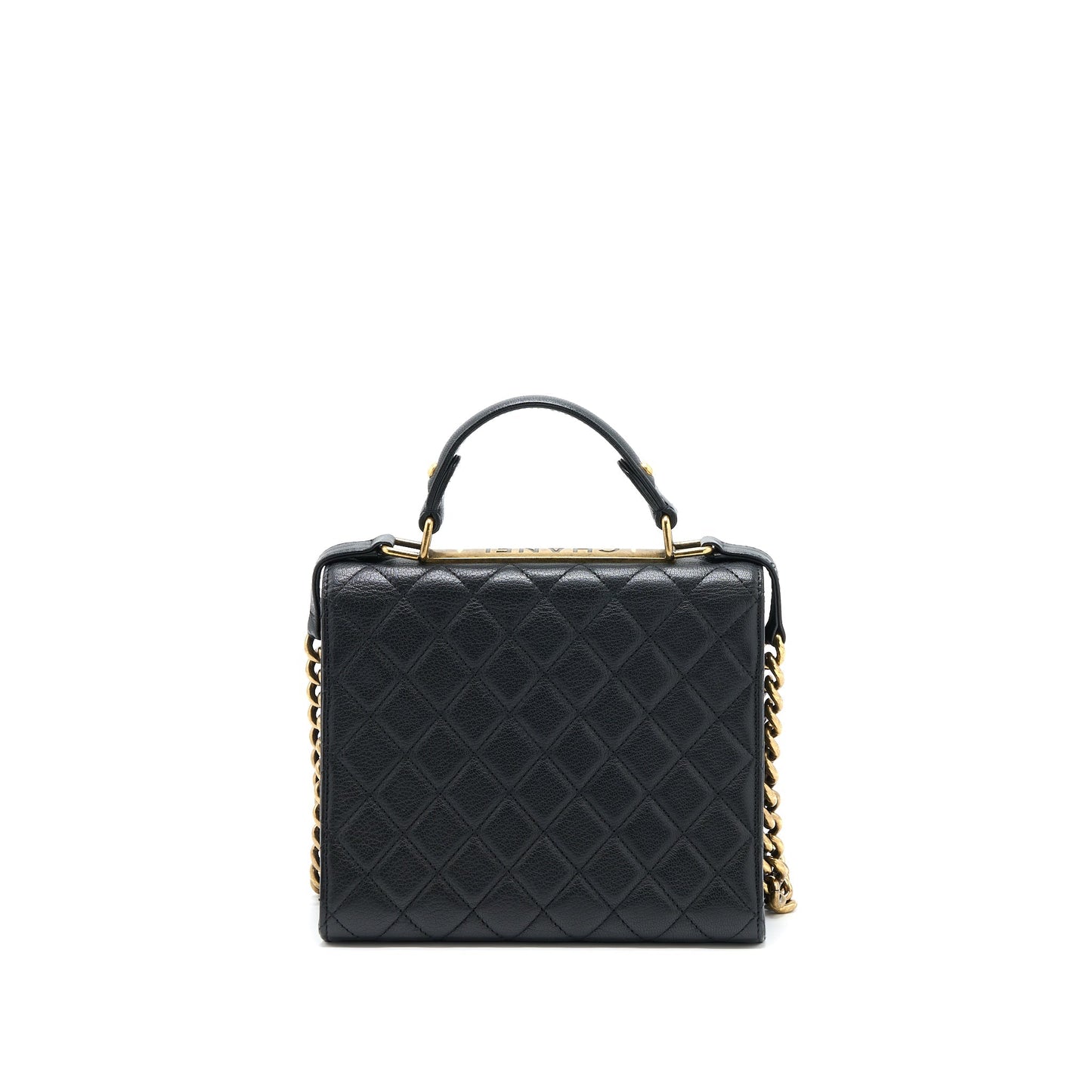 Chanel Rita Top Handle Flap Bag Grained Goatskin Black Brushed