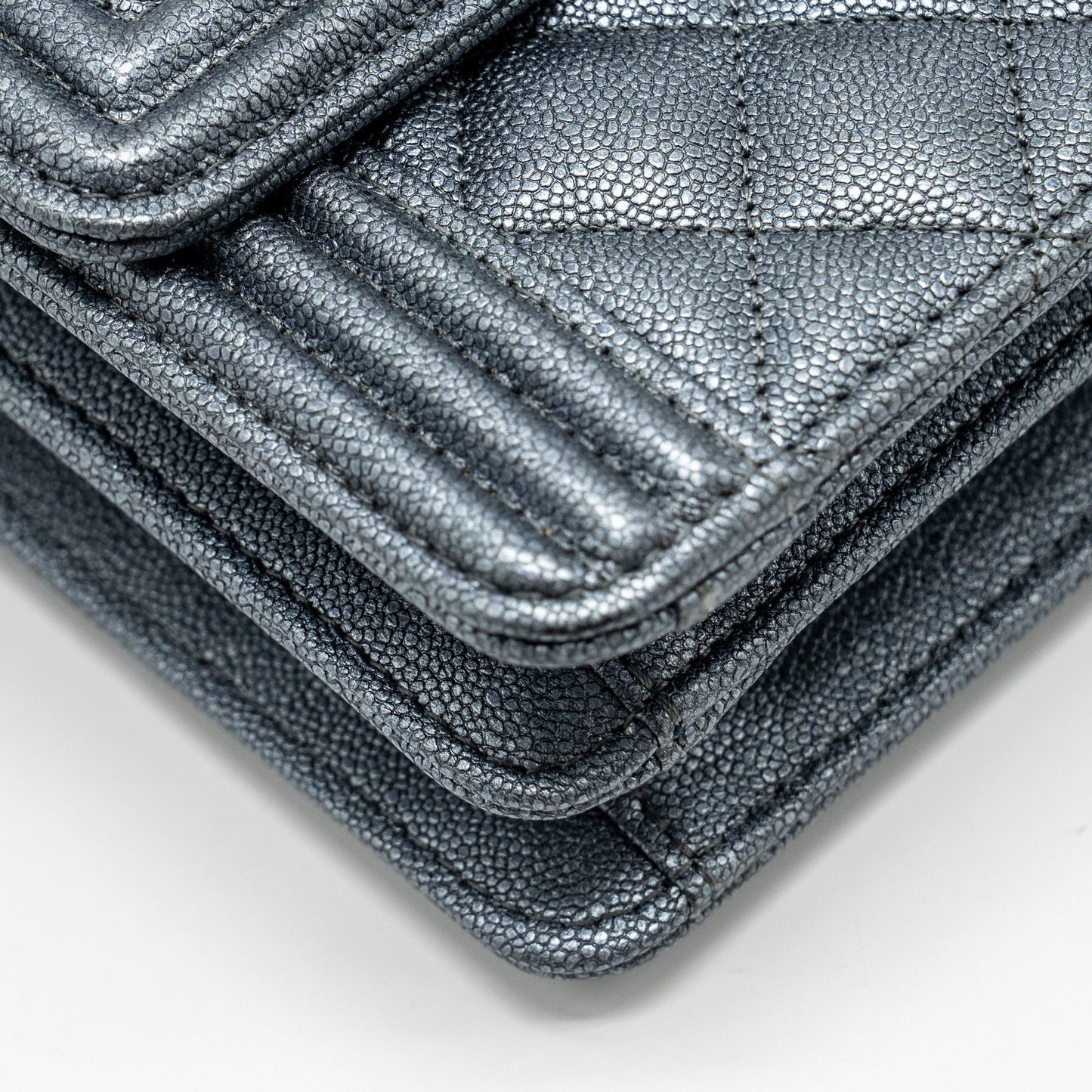 Chanel North South Boy Bag caviar metallic grey