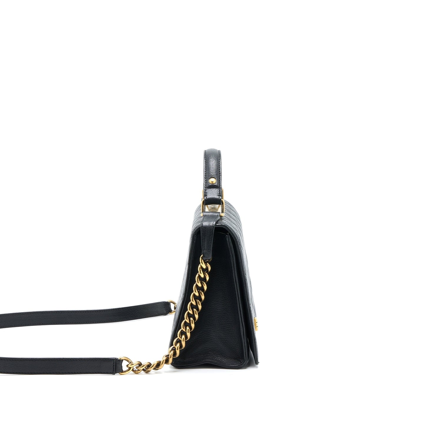 Chanel Rita Top Handle Flap Bag Grained Goatskin Black Brushed