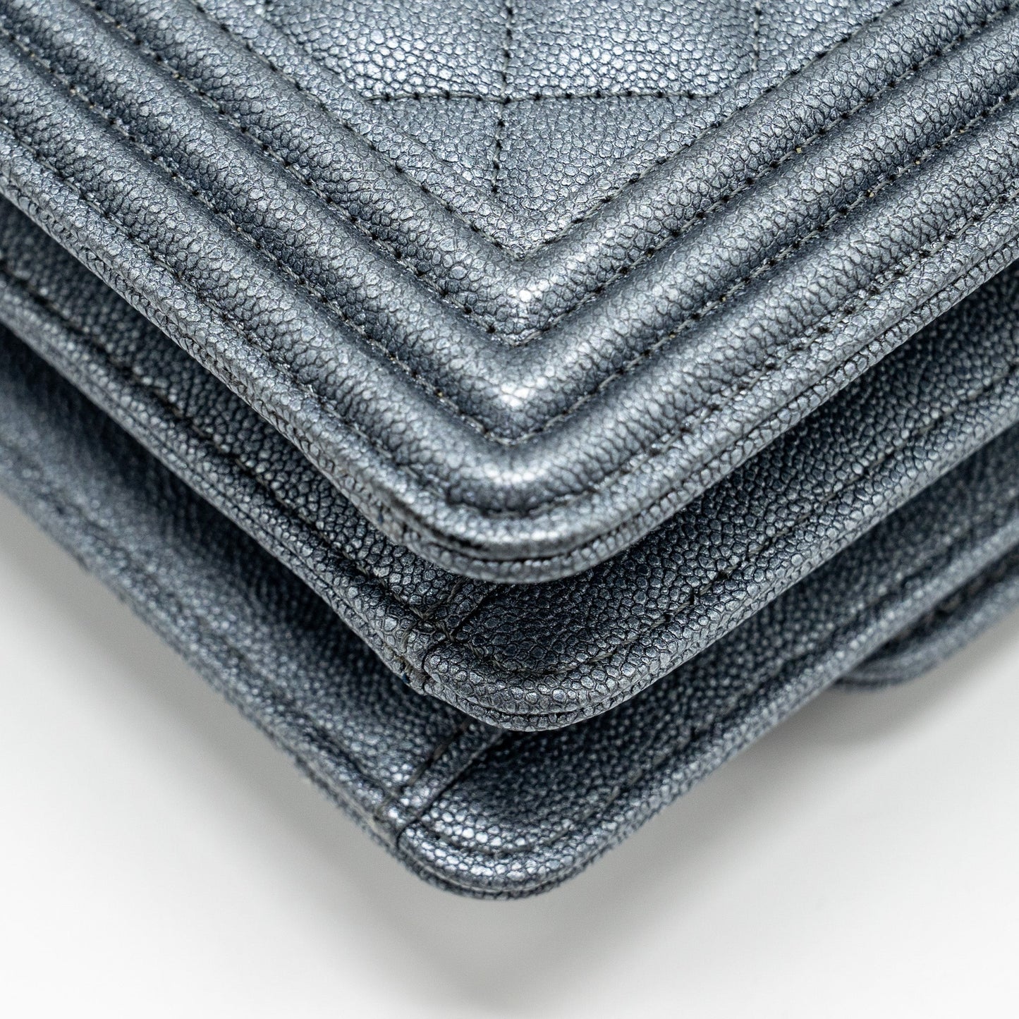 Chanel North South Boy Bag caviar metallic grey