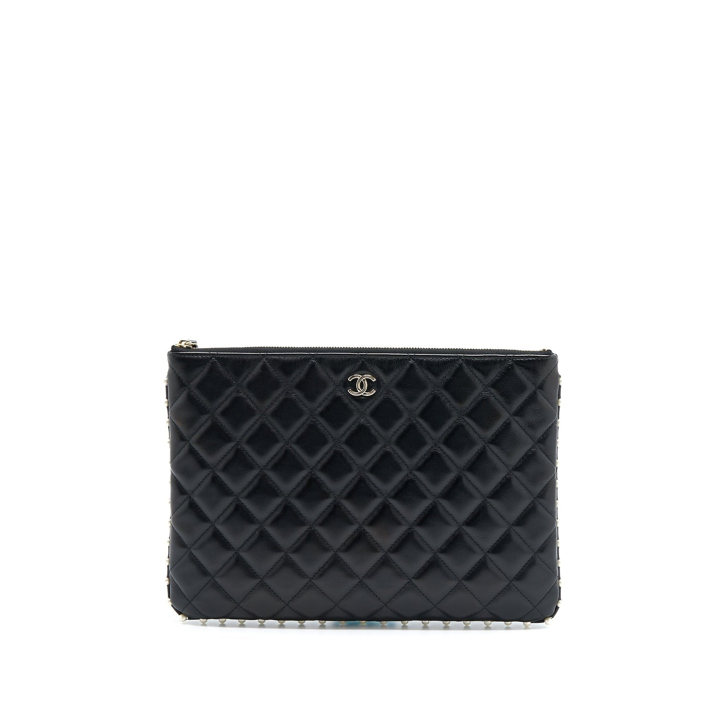 Chanel O-Case Pouch Pearl/Aged Calfskin Black L