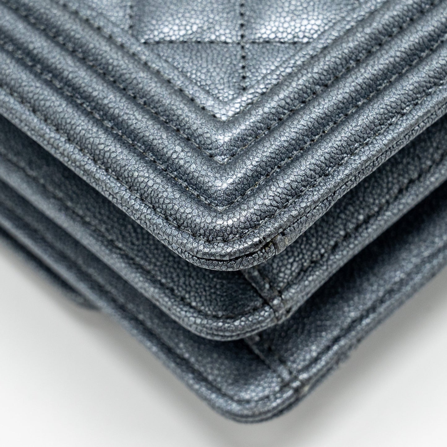 Chanel North South Boy Bag caviar metallic grey