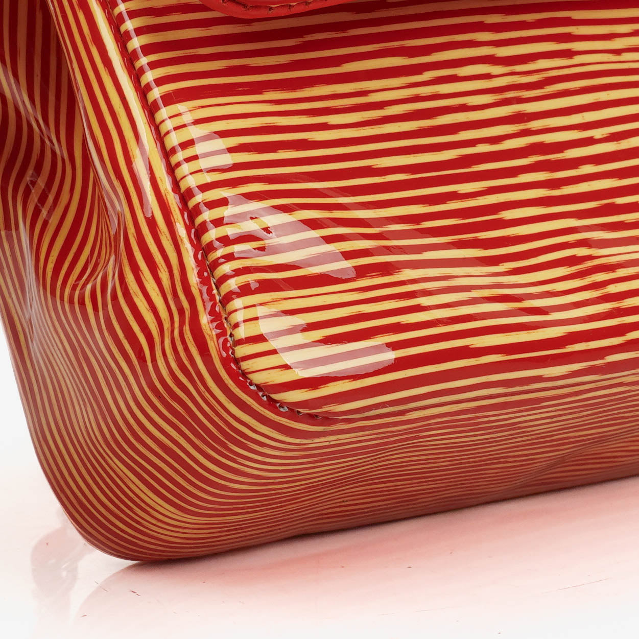 Chanel Timeless Classic Double Flap Bag In Red And Yellow Striped Patent Leather And Silver Finishes