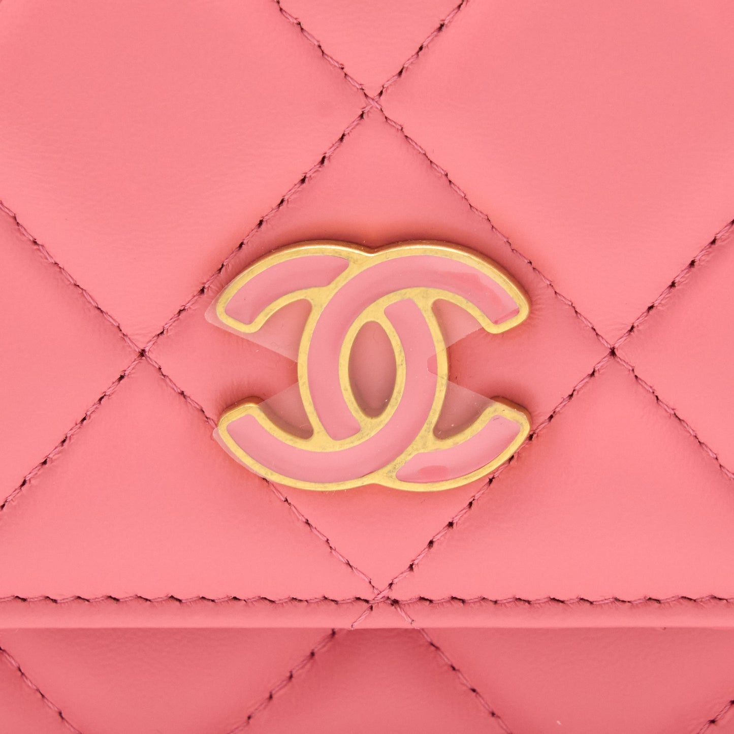 Chanel 22P Seasonal Mini Square Wallet On Chain Lambskin Pink