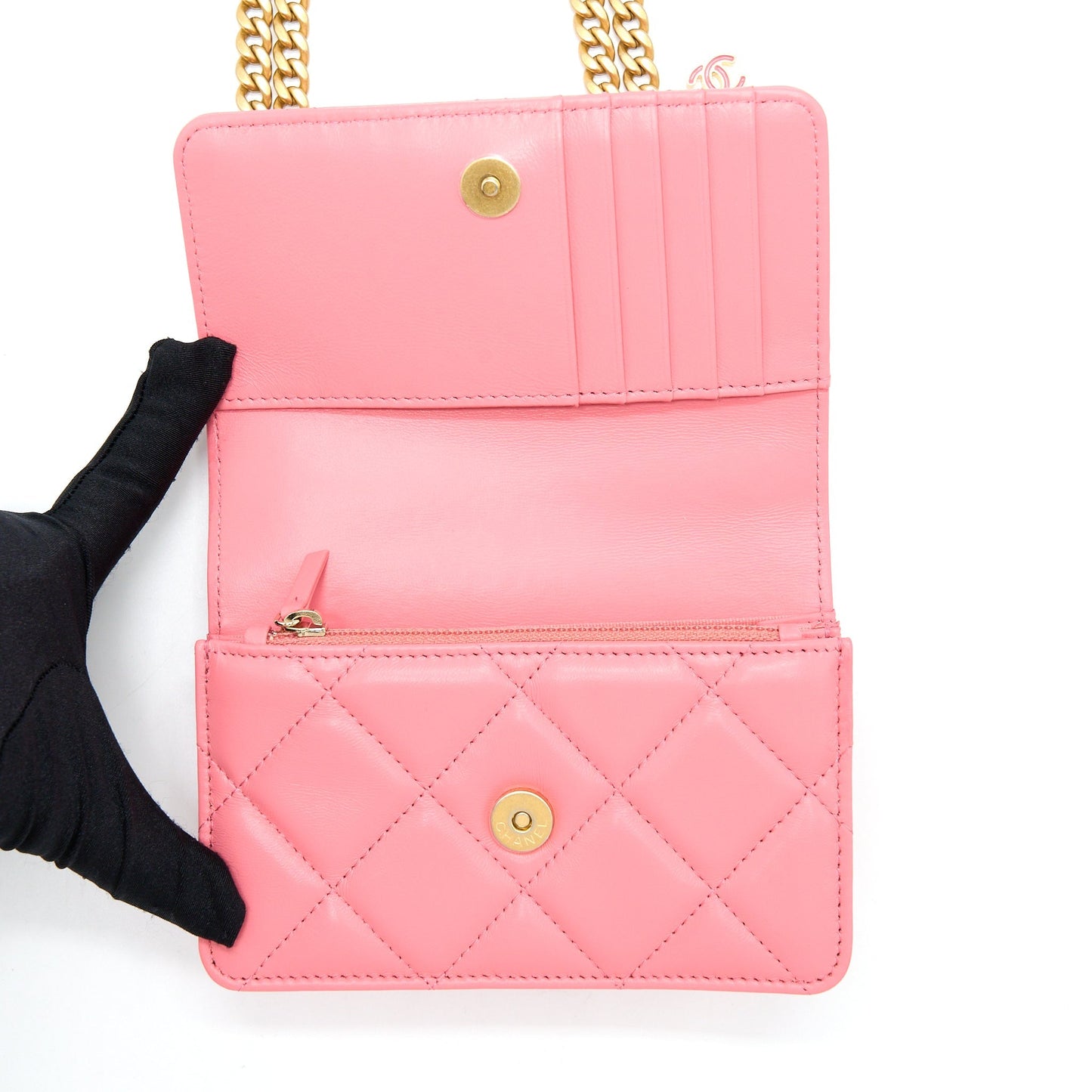 Chanel 22P Seasonal Mini Square Wallet On Chain Lambskin Pink