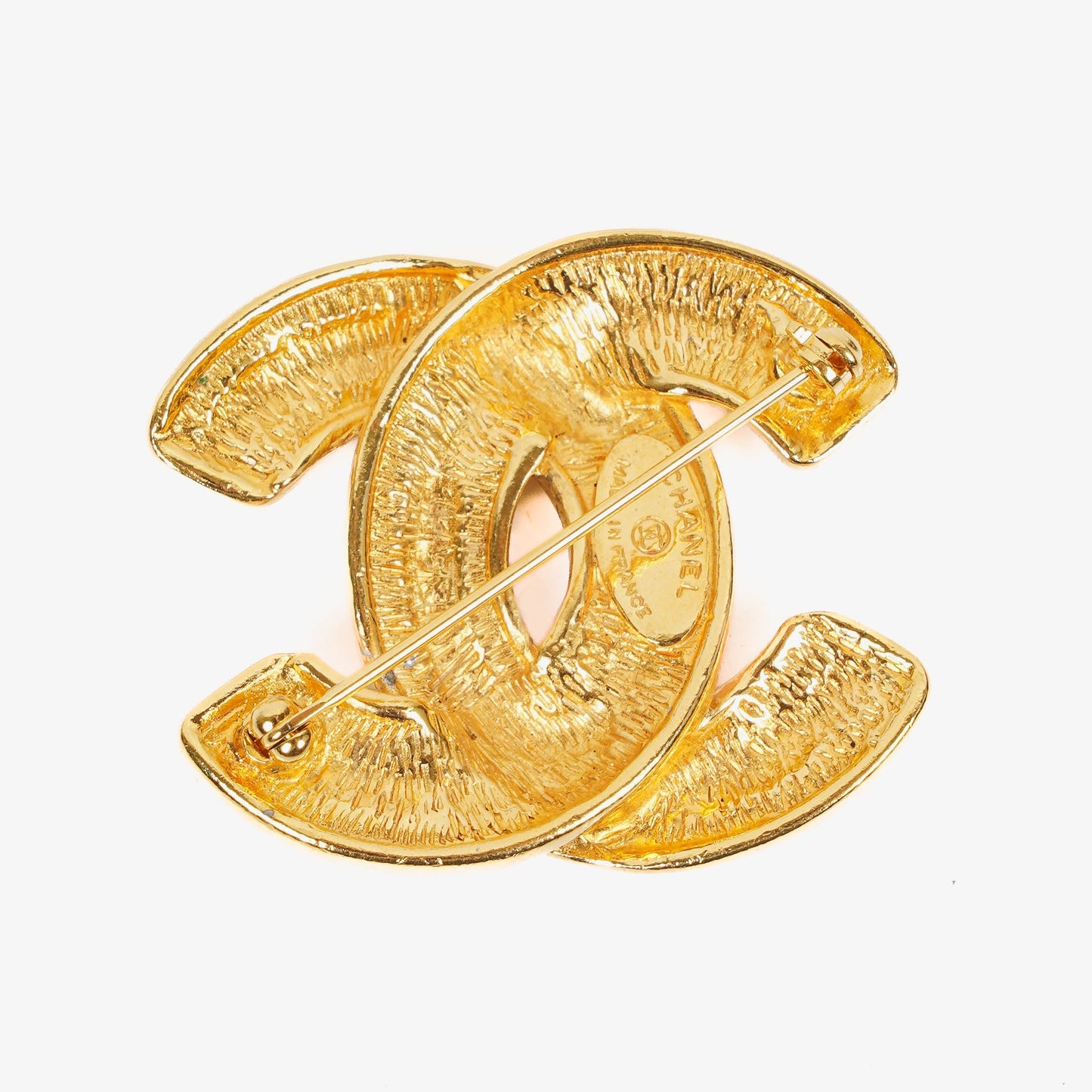 Chanel CC Gold-Tone Metal Quilted Brooch