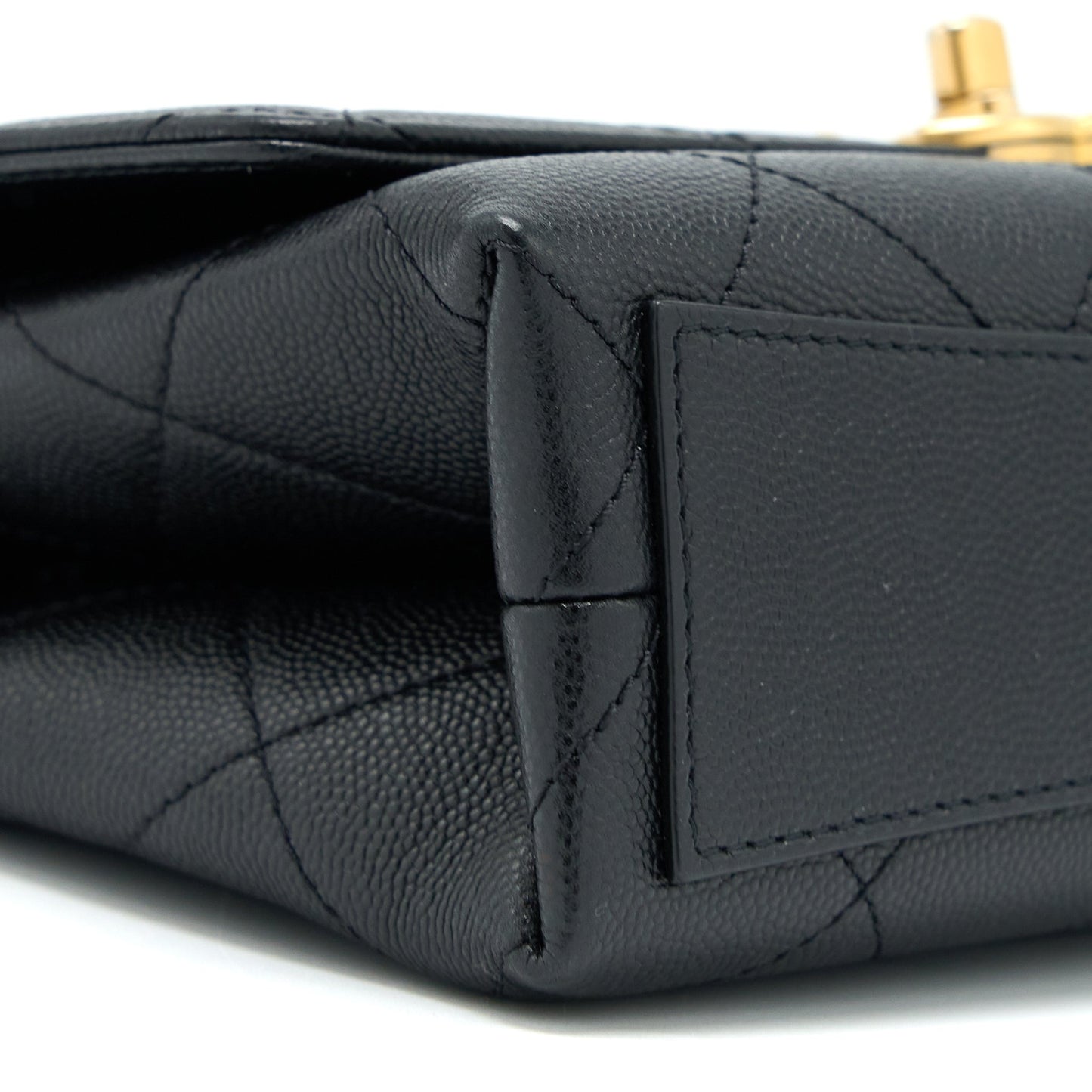 Chanel Detail Chain Flap Bag Grained Calfskin Black  (Microchip)