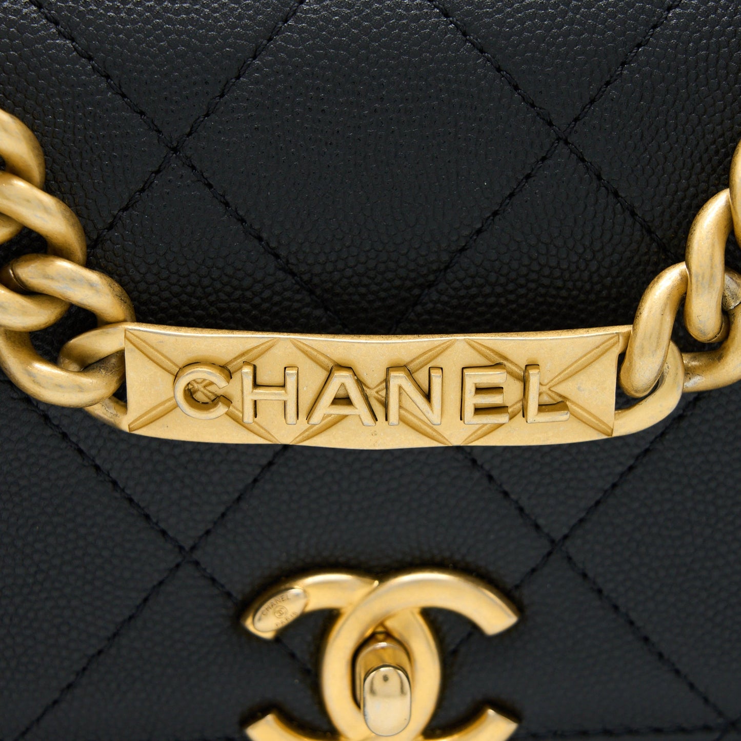 Chanel Detail Chain Flap Bag Grained Calfskin Black  (Microchip)