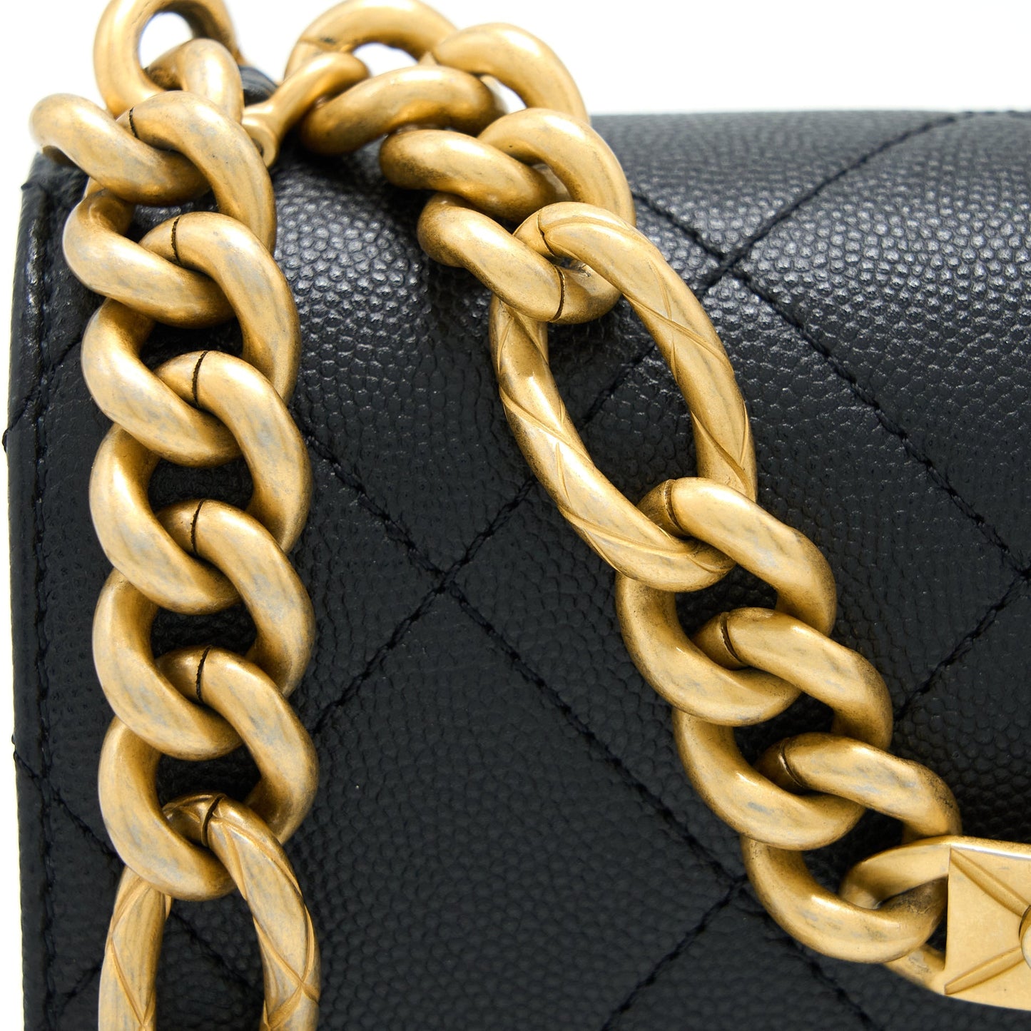 Chanel Detail Chain Flap Bag Grained Calfskin Black  (Microchip)