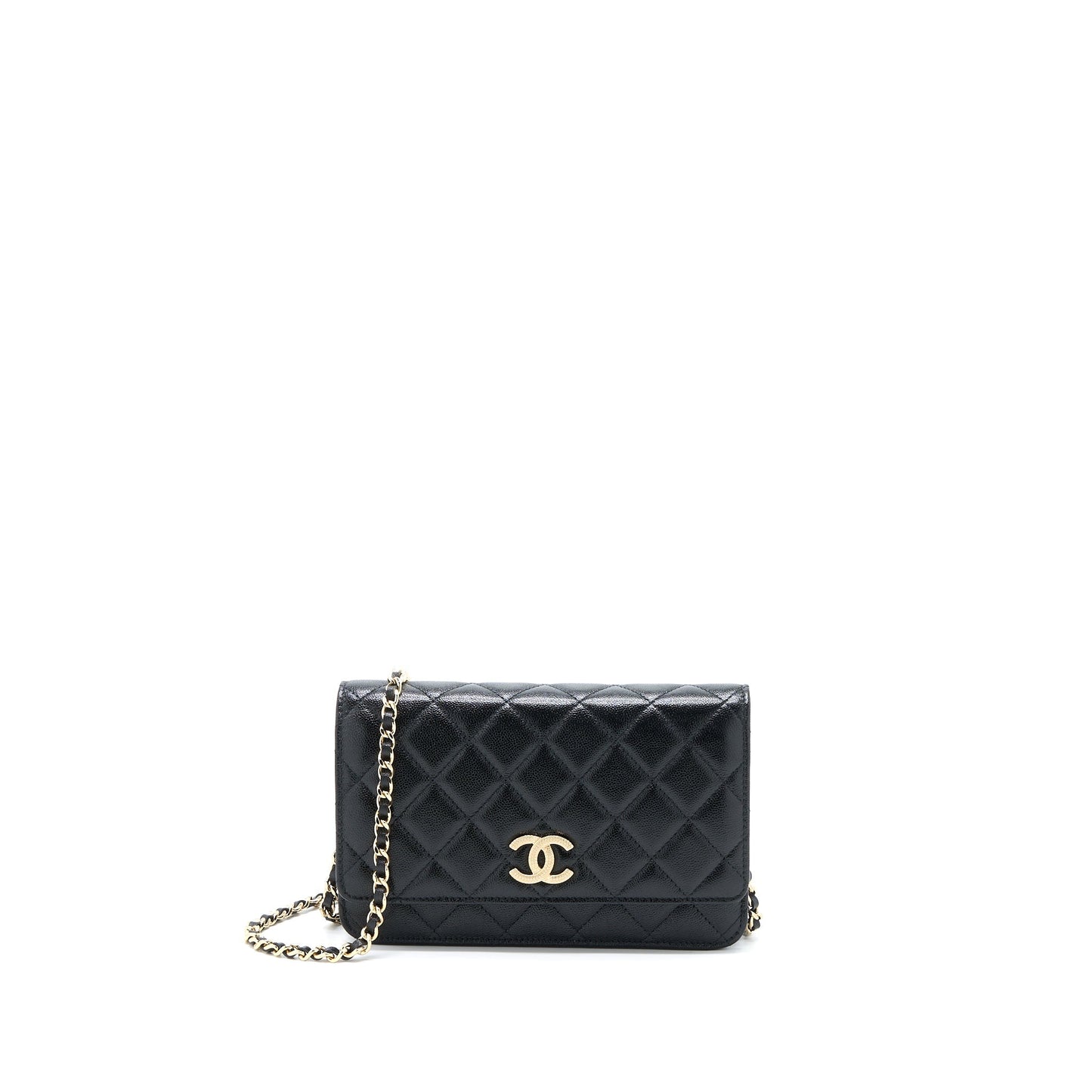 Chanel 22B Detail CC Logo Wallet On Chain Caviar Black L (Microchip)
