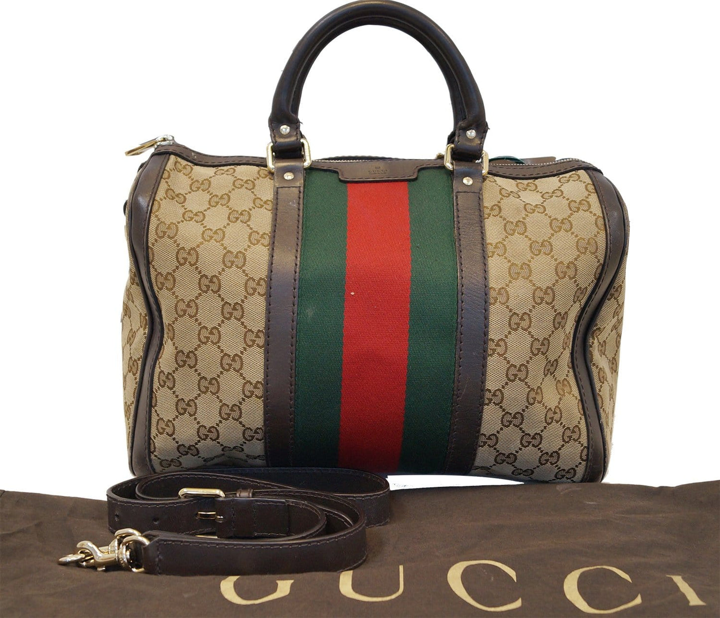 GUCCI   Web Medium Original GG Boston Bag with Signature Web