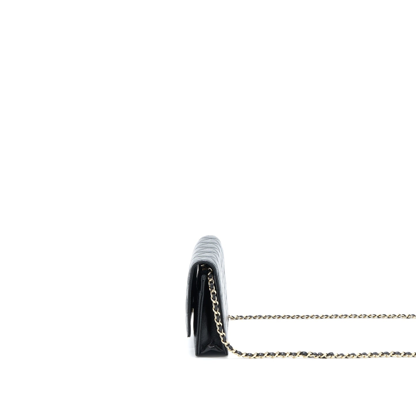 Chanel 22B Detail CC Logo Wallet On Chain Caviar Black L (Microchip)