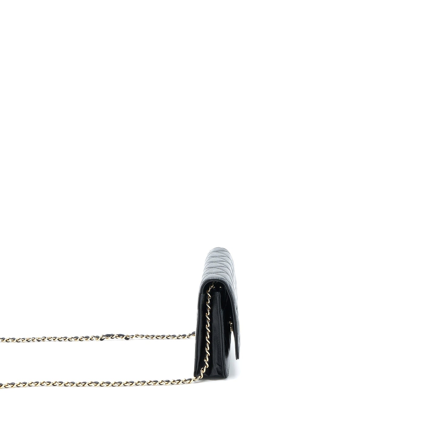 Chanel 22B Detail CC Logo Wallet On Chain Caviar Black L (Microchip)