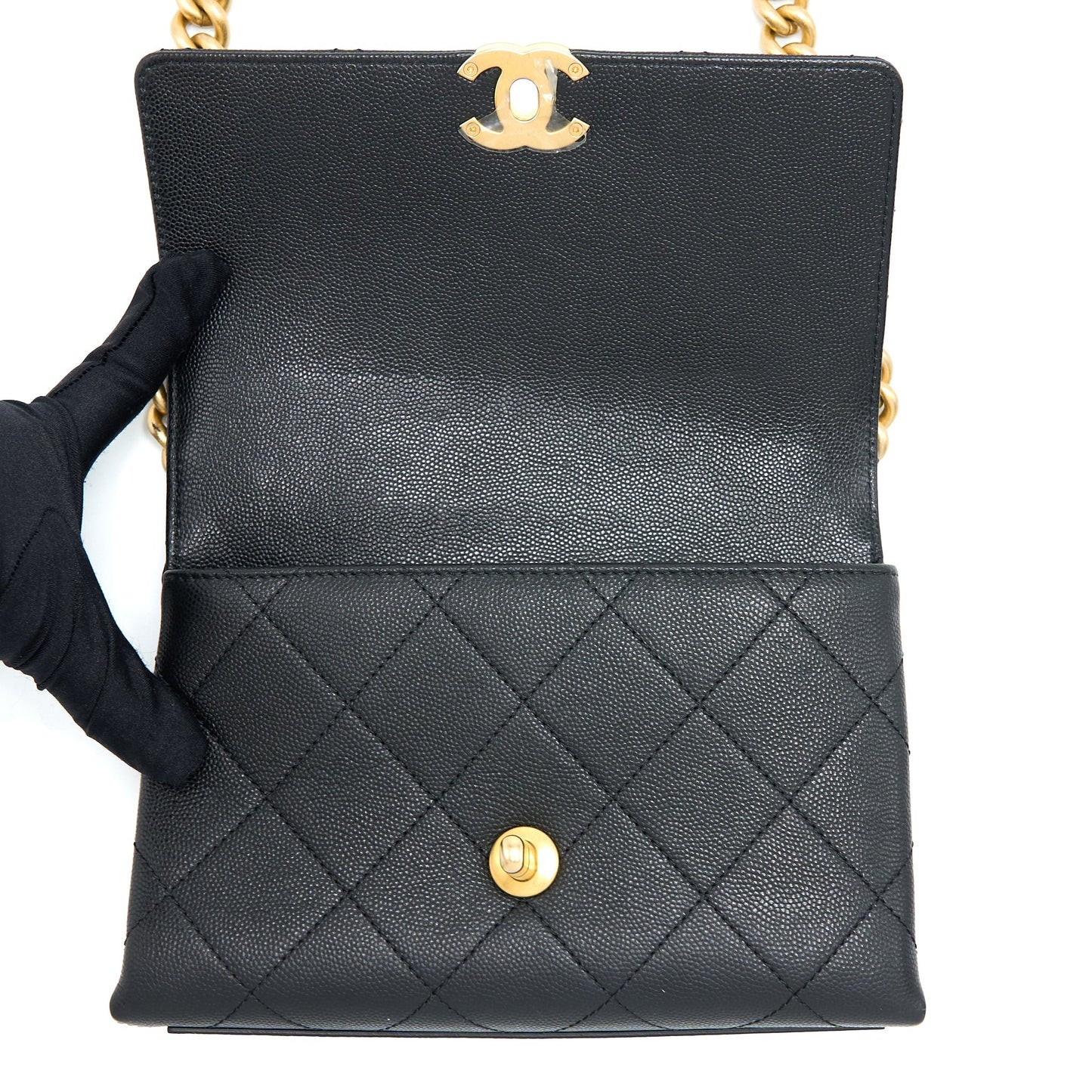 Chanel Detail Chain Flap Bag Grained Calfskin Black  (Microchip)