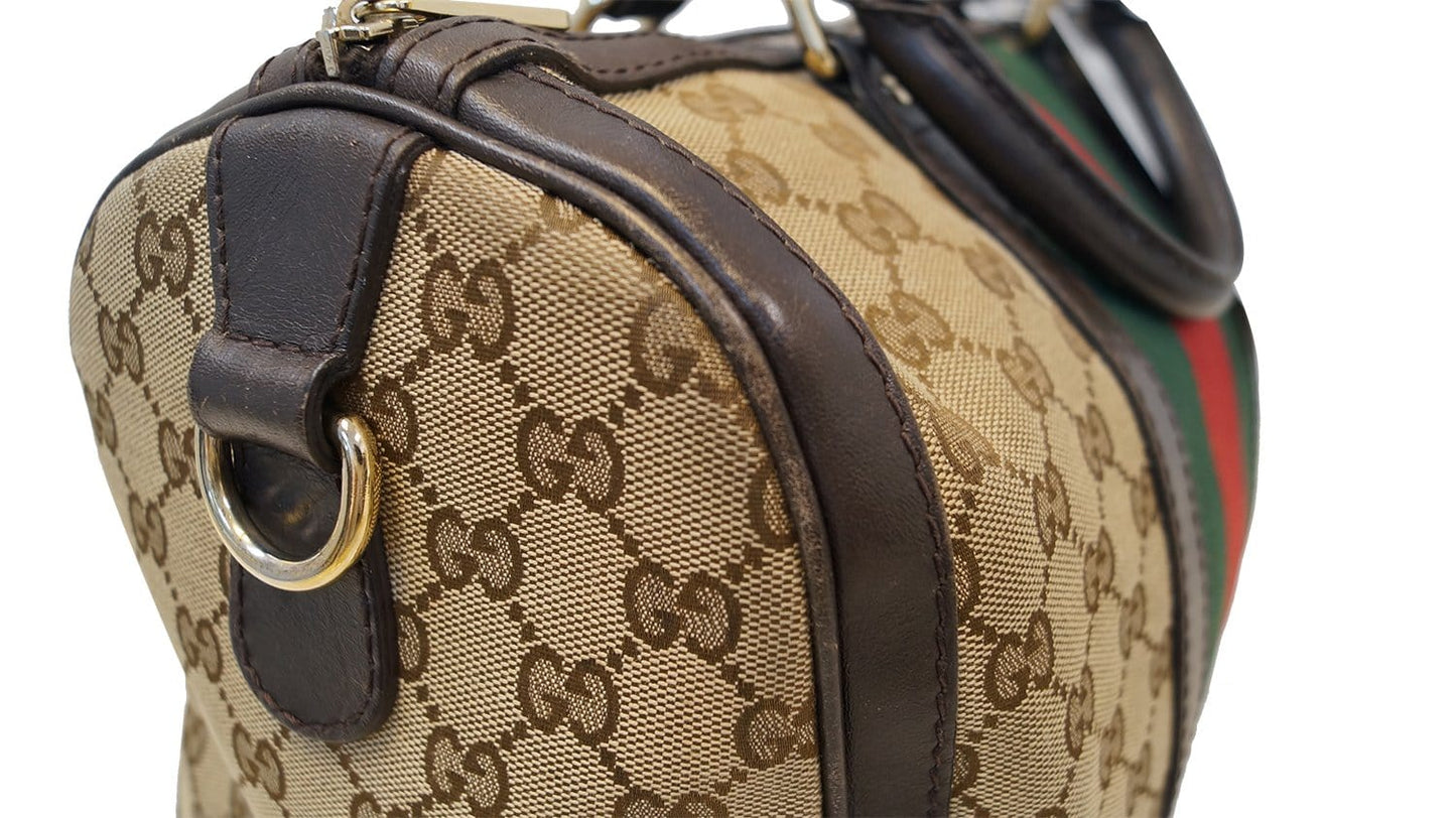 GUCCI   Web Medium Original GG Boston Bag with Signature Web