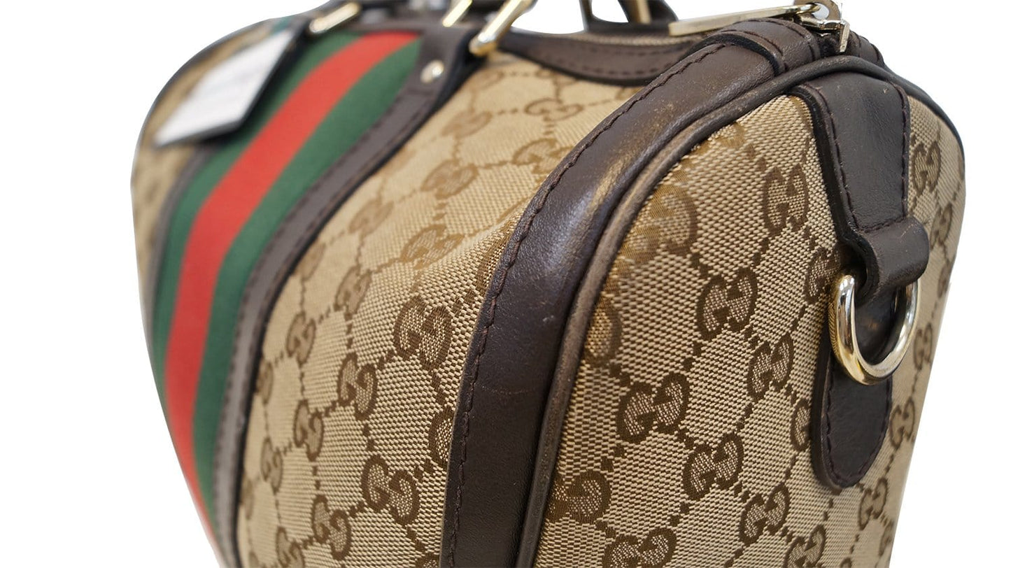 GUCCI   Web Medium Original GG Boston Bag with Signature Web