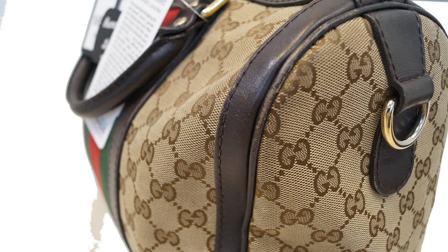 GUCCI   Web Medium Original GG Boston Bag with Signature Web