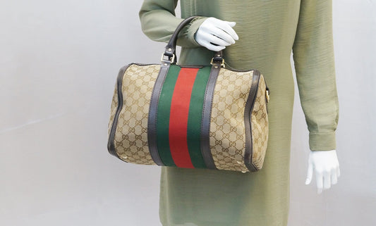 GUCCI   Web Medium Original GG Boston Bag with Signature Web