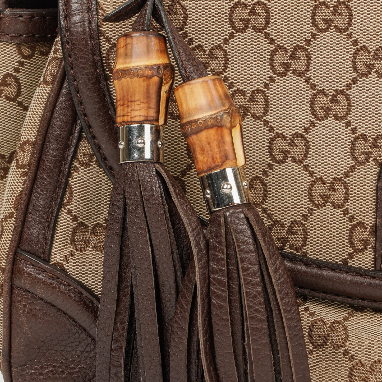 Gucci New Bamboo Top Handle Beige/Ebony GG Canvas and Leather Bag