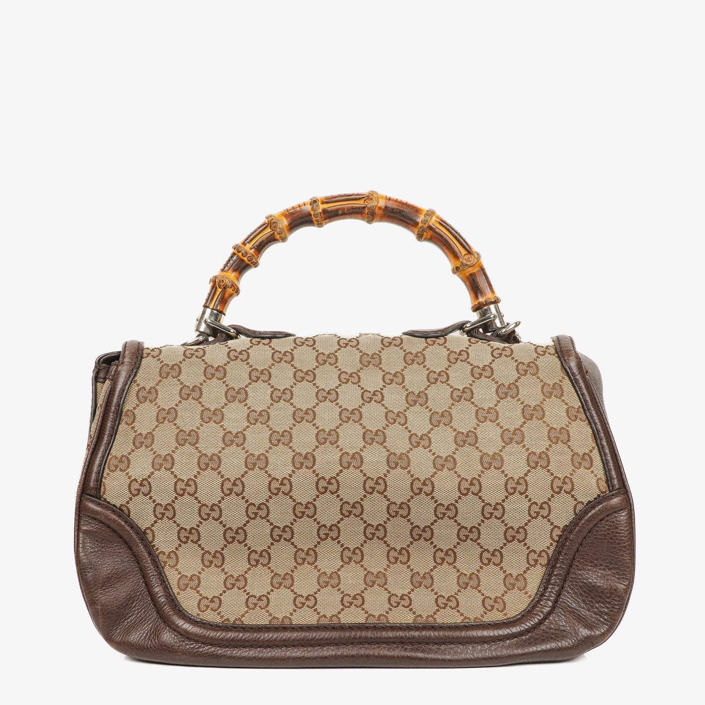 Gucci New Bamboo Top Handle Beige/Ebony GG Canvas and Leather Bag