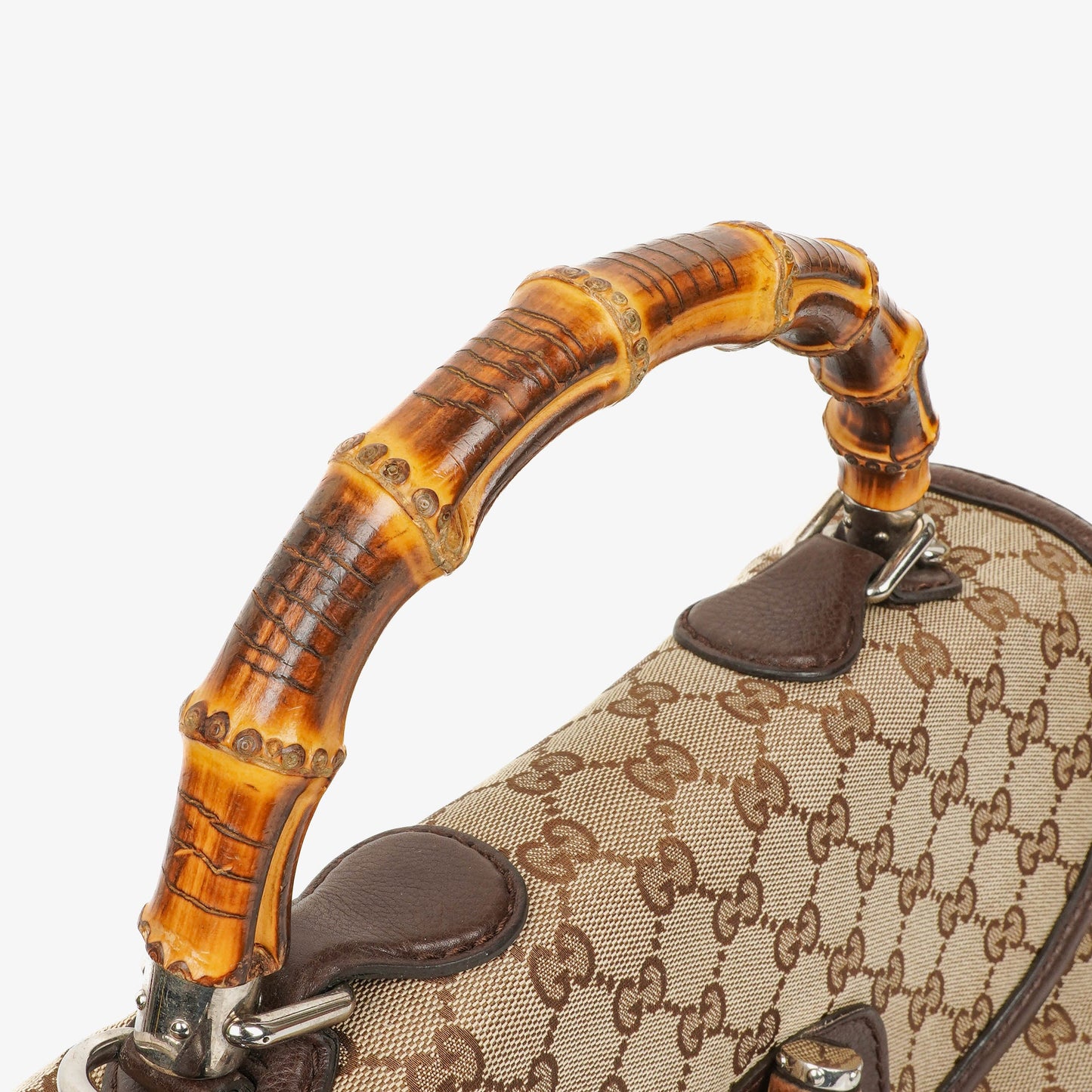 Gucci New Bamboo Top Handle Beige/Ebony GG Canvas and Leather Bag
