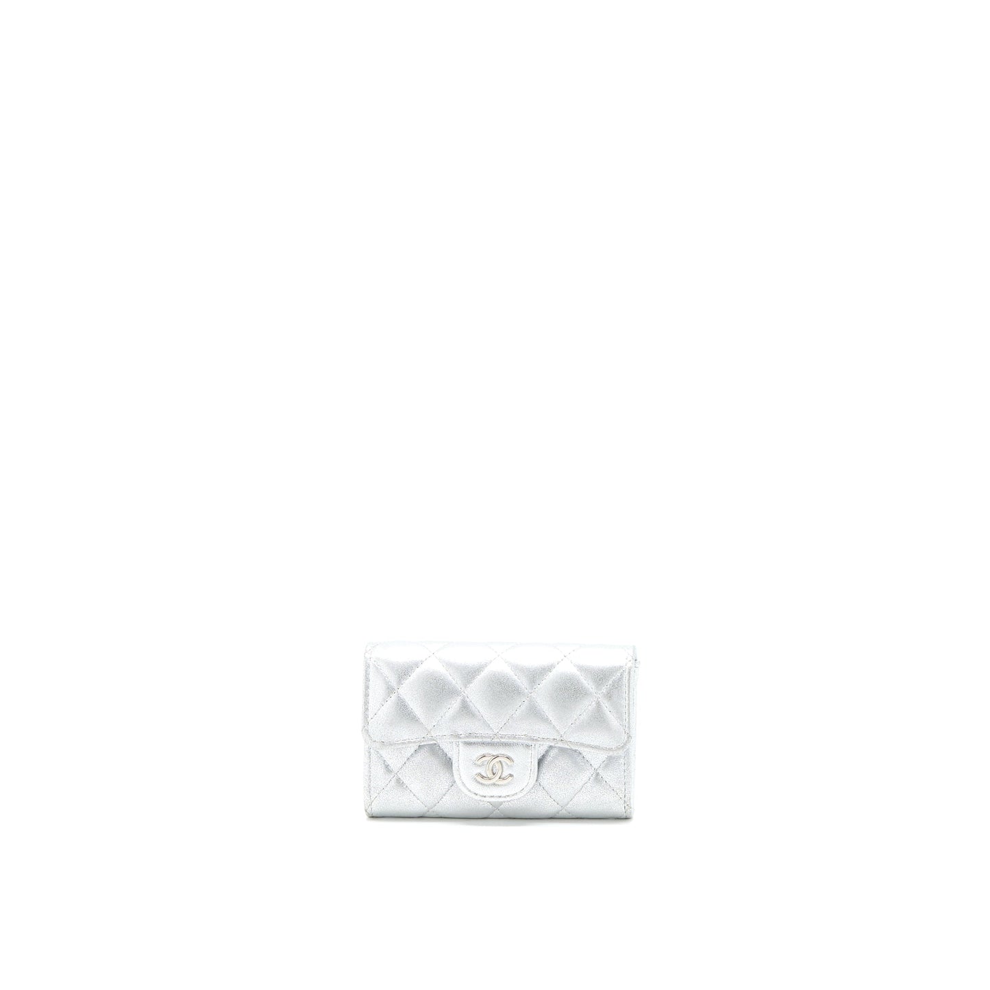 Chanel Quilted Classic Flap Card Holder Lambskin Silver