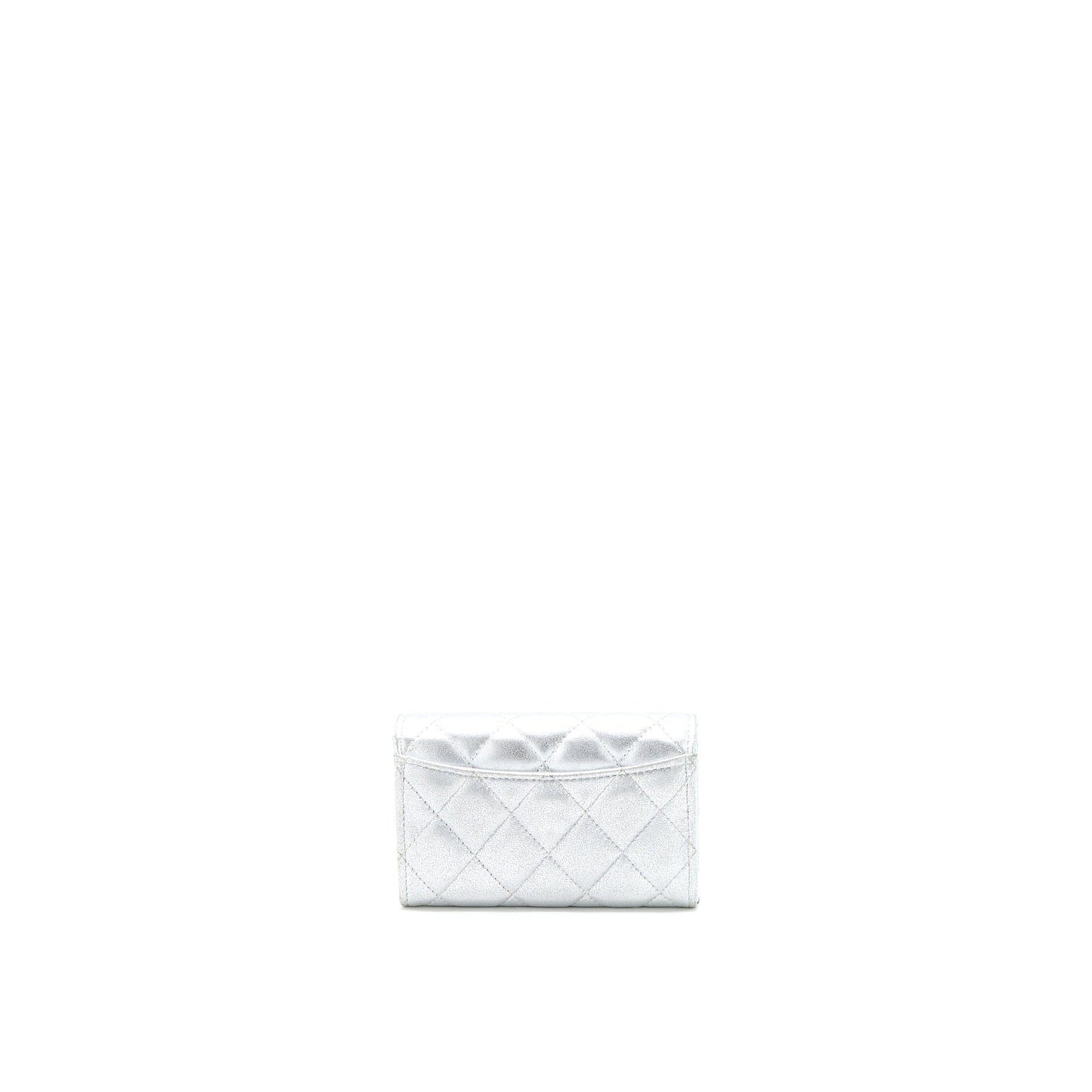 Chanel Quilted Classic Flap Card Holder Lambskin Silver