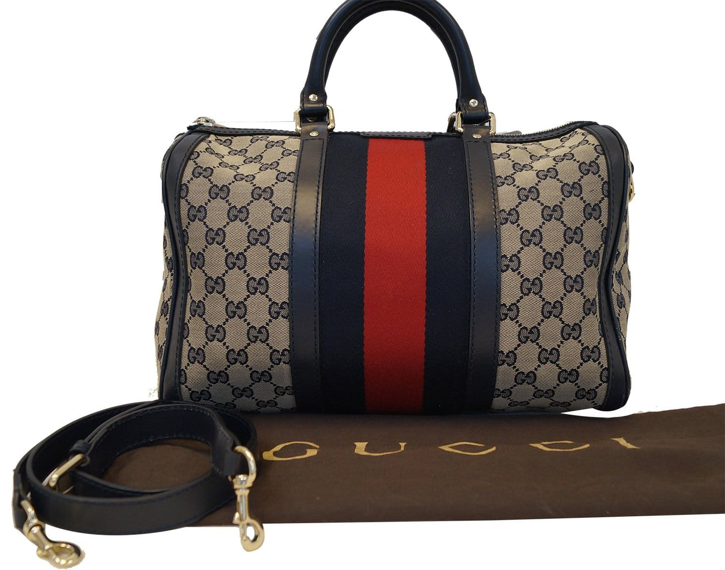 GUCCI   Web Medium Original GG Boston Bag with Signature Web